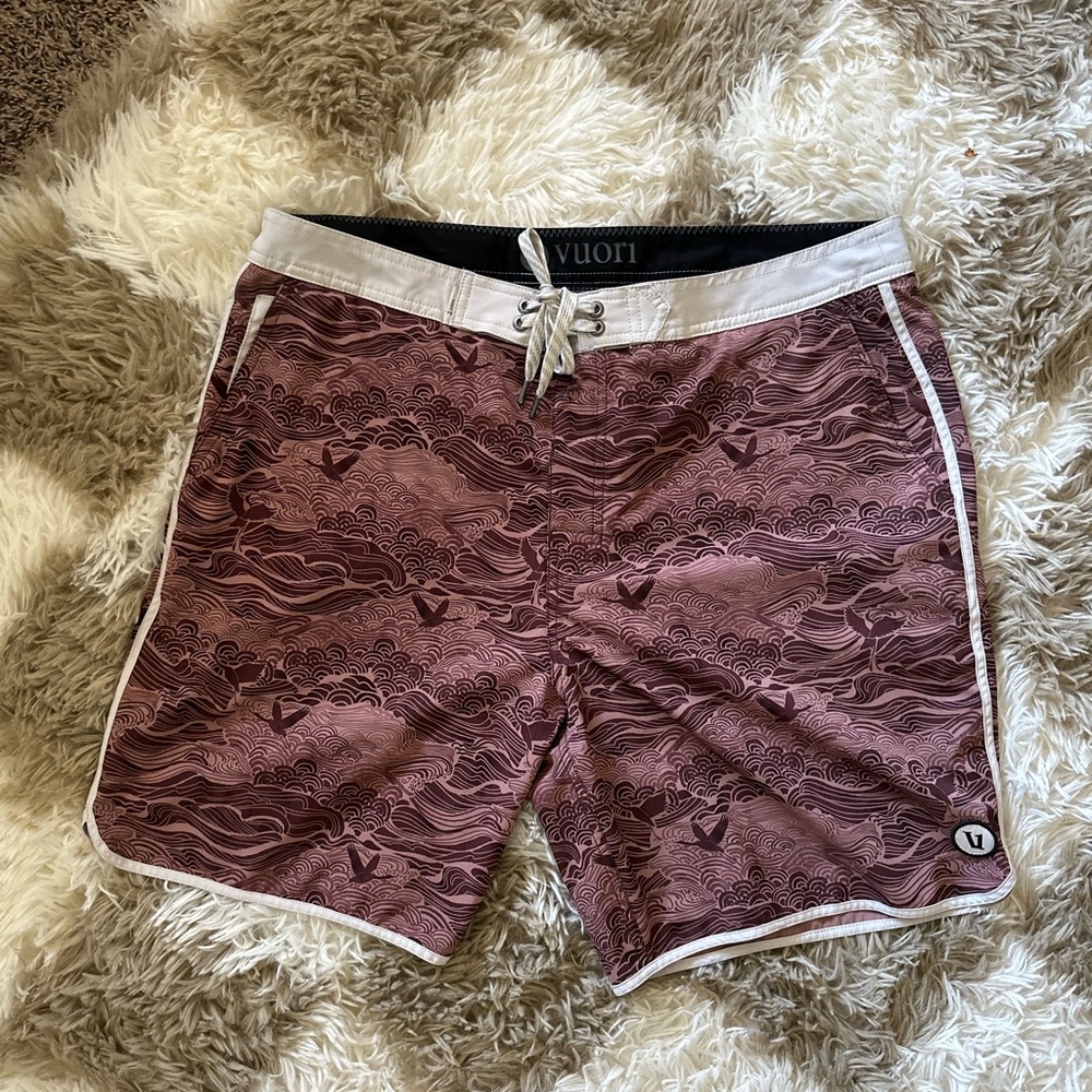 Vuori Red and White Board Shorts Swimwear